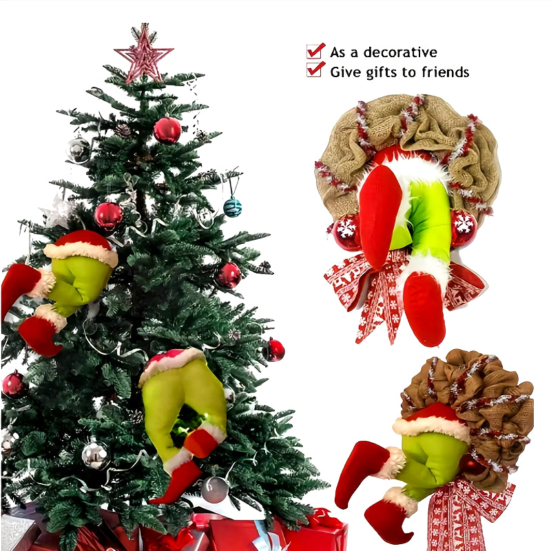 17.72Inch Christmas Thief Wreath,Christmas Elf Leg Wreath, Christmas Burlap Wreath, Holiday Decoration