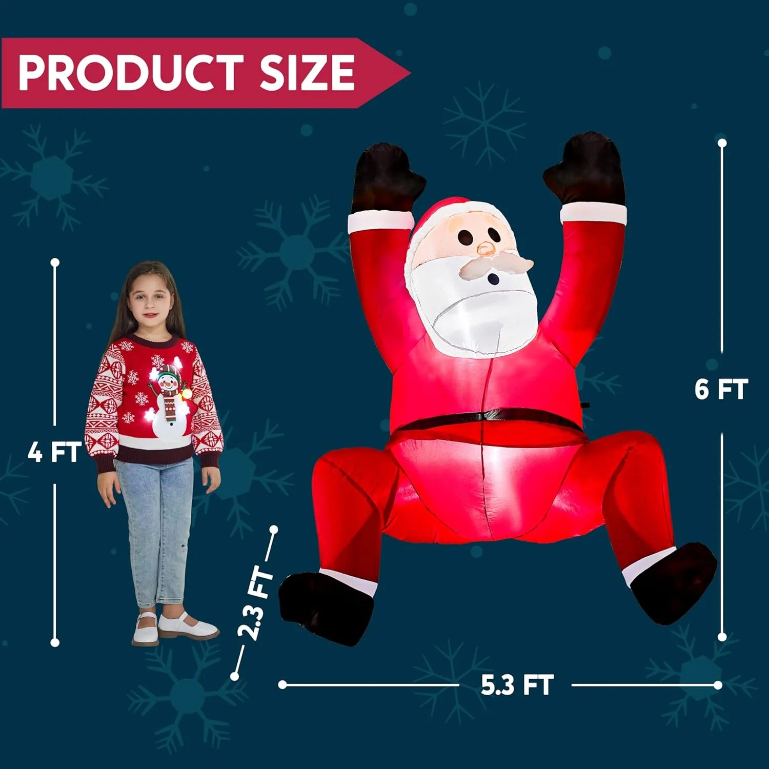 6 FT Christmas Inflatables Santa Outdoor Decorations,Climbing Santa Christmas Blow Ups Yard Christmas with Built-In Leds for Holiday Party Garden Lawn Decor